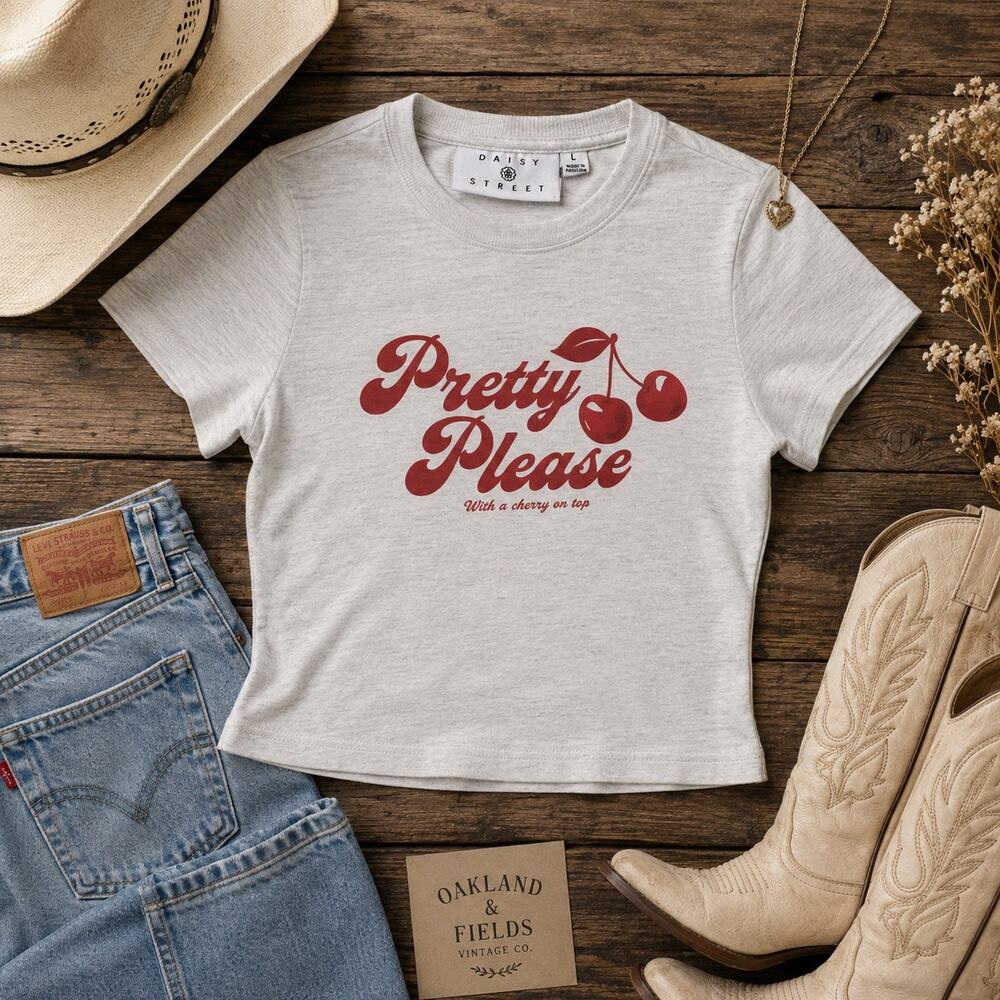 Daisy Street Pretty Please Cherry Baby Tee Y2K Red Graphic T-Shirt Women’s L